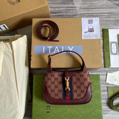 Alternative view of Wholesale Luxury Gucci Jackie 1961 Mini Shoulder Bag 637092 In Burgundy Gg Canvas