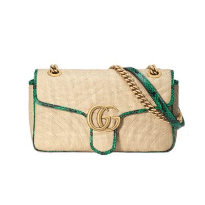 Wholesale Luxury Gucci Online Exclusive Gg Marmont Raffia Small Shoulder Bag 443497