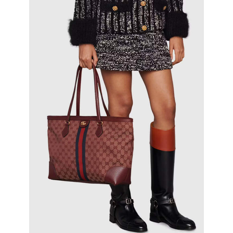 Wholesale Luxury Gucci Ophidia Medium Tote With Web In Burgundy Gg Canvas 631685 - Image 3