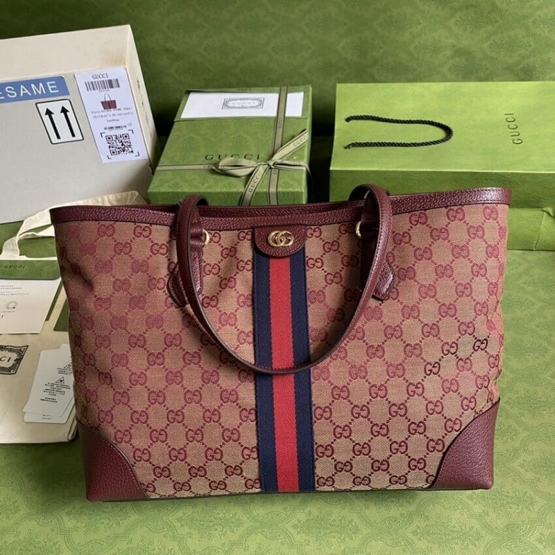 Wholesale Luxury Gucci Ophidia Medium Tote With Web In Burgundy Gg Canvas 631685 - Image 4