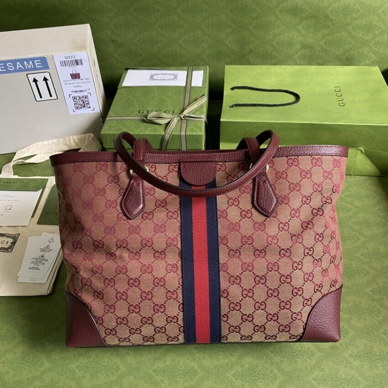 Wholesale Luxury Gucci Ophidia Medium Tote With Web In Burgundy Gg Canvas 631685 - Image 5