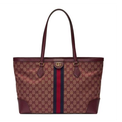 Wholesale Luxury Gucci Ophidia Medium Tote With Web In Burgundy Gg Canvas 631685