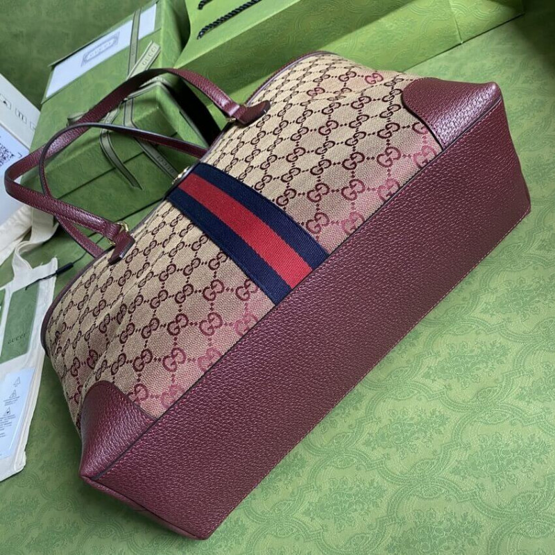 Wholesale Luxury Gucci Ophidia Medium Tote With Web In Burgundy Gg Canvas 631685 - Image 6