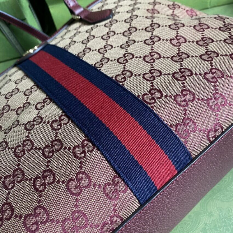 Wholesale Luxury Gucci Ophidia Medium Tote With Web In Burgundy Gg Canvas 631685 - Image 7