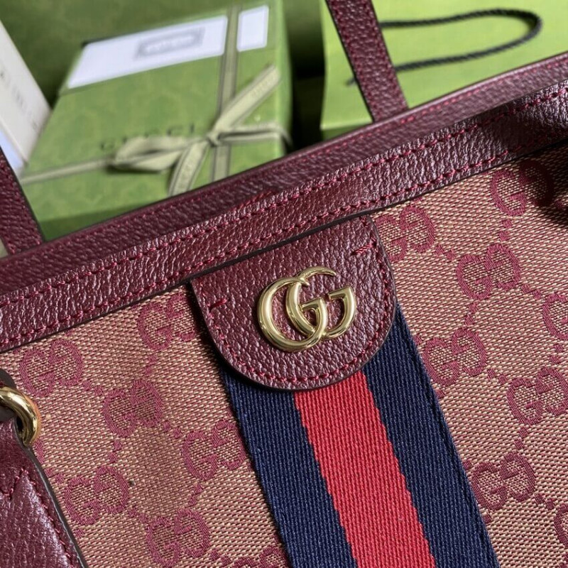 Wholesale Luxury Gucci Ophidia Medium Tote With Web In Burgundy Gg Canvas 631685 - Image 8