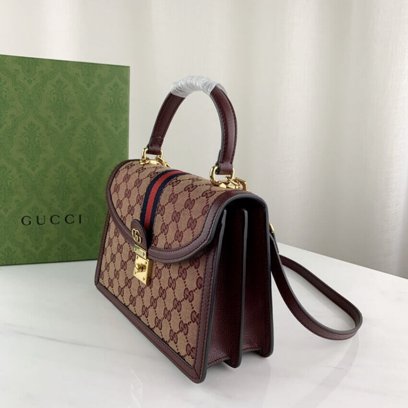 Wholesale Luxury Gucci Ophidia Small Top Handle Bag With Web 651055 Burgundy - Image 3