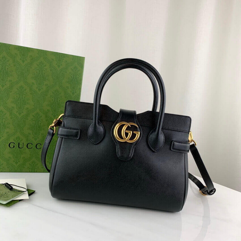 Wholesale Luxury Gucci Small Top Handle Bag With Double G In Black Leather 658450 - Image 4