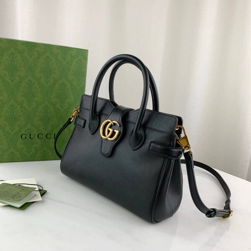 Wholesale Luxury Gucci Small Top Handle Bag With Double G In Black Leather 658450 - Image 5