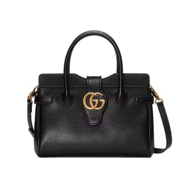 Wholesale Luxury Gucci Small Top Handle Bag With Double G In Black Leather 658450