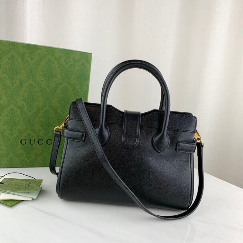 Wholesale Luxury Gucci Small Top Handle Bag With Double G In Black Leather 658450 - Image 6