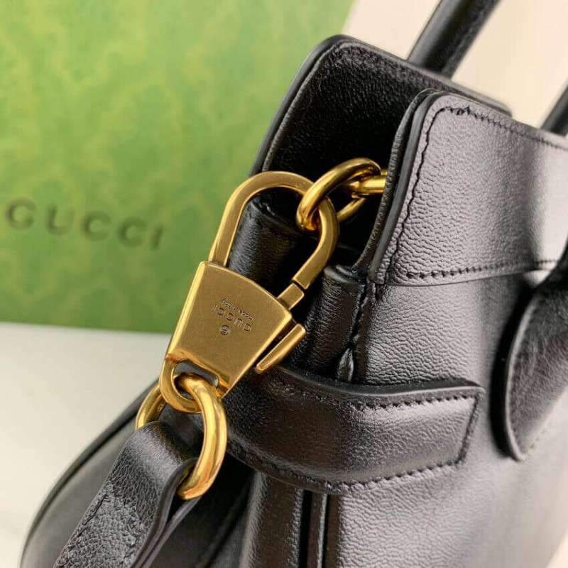 Wholesale Luxury Gucci Small Top Handle Bag With Double G In Black Leather 658450 - Image 9