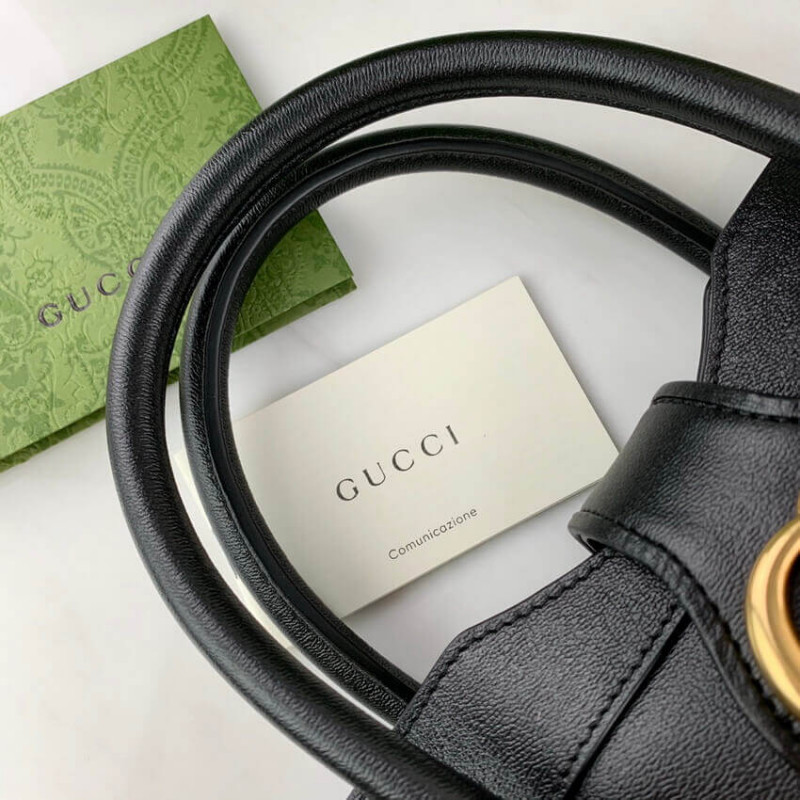 Wholesale Luxury Gucci Small Top Handle Bag With Double G In Black Leather 658450 - Image 10