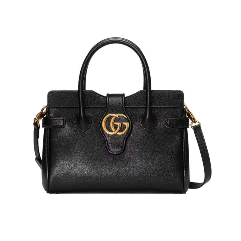 Wholesale Luxury Gucci Small Top Handle Bag With Double G In Black Leather 658450