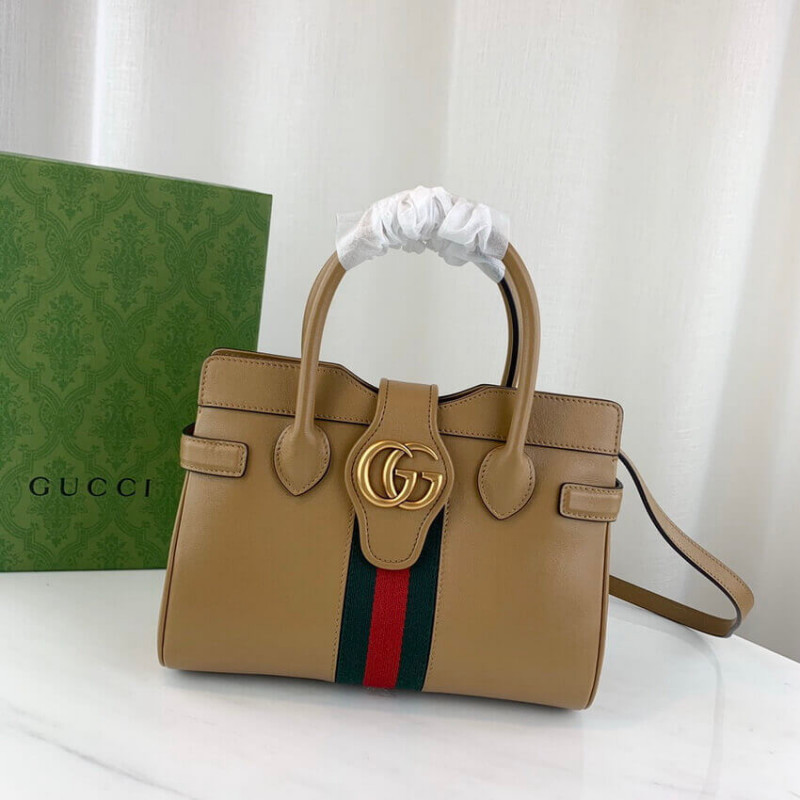 Wholesale Luxury Gucci Small Top Handle Bag With Double G In Brown Leather 658450 - Image 3
