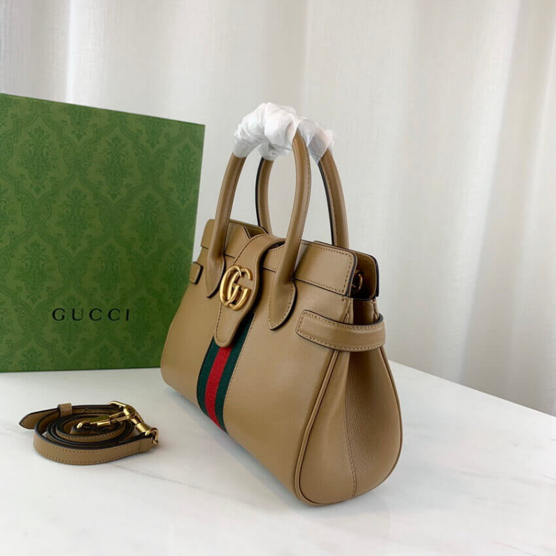 Wholesale Luxury Gucci Small Top Handle Bag With Double G In Brown Leather 658450 - Image 5