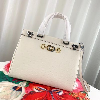 Wholesale Luxury Gucci Zumi Ostrich Leather Medium Top Handle Bag 564714 White