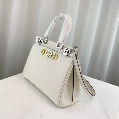 Alternative view of Wholesale Luxury Gucci Zumi Ostrich Leather Medium Top Handle Bag 569712 White