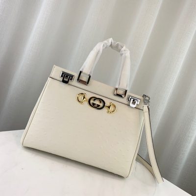 Wholesale Luxury Gucci Zumi Ostrich Leather Medium Top Handle Bag 569712 White