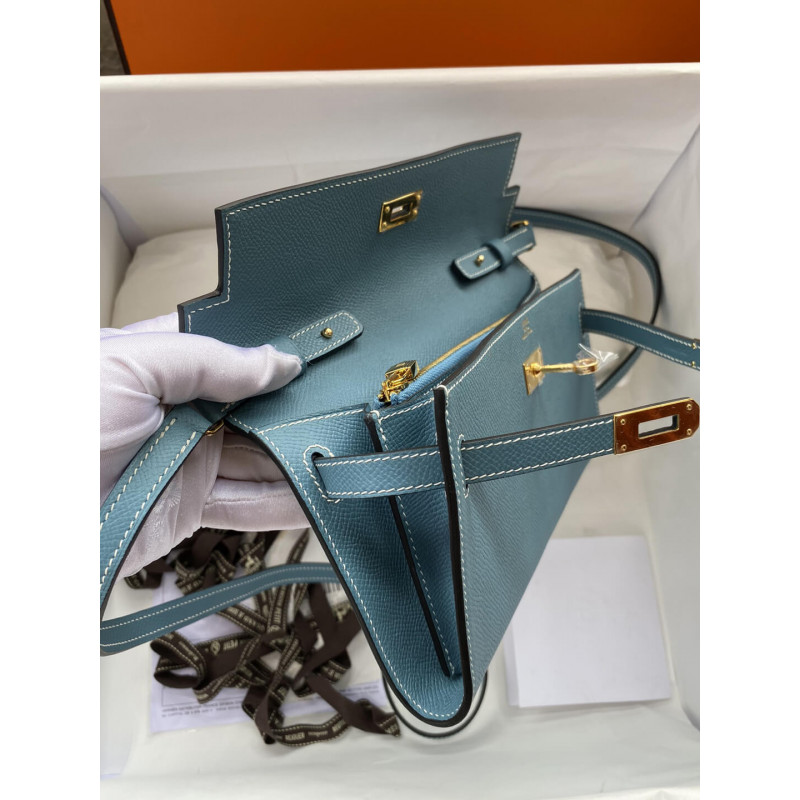 Wholesale Luxury Hermes Kelly Wallet To Go Woc 499041 Blue - Image 7