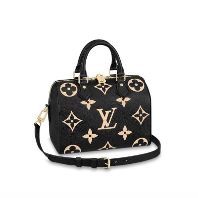 Wholesale Luxury Louis Vuitton Bicolor Monogram Empreinte Speedy Bandouliere 25 M58947 Black/Beige
