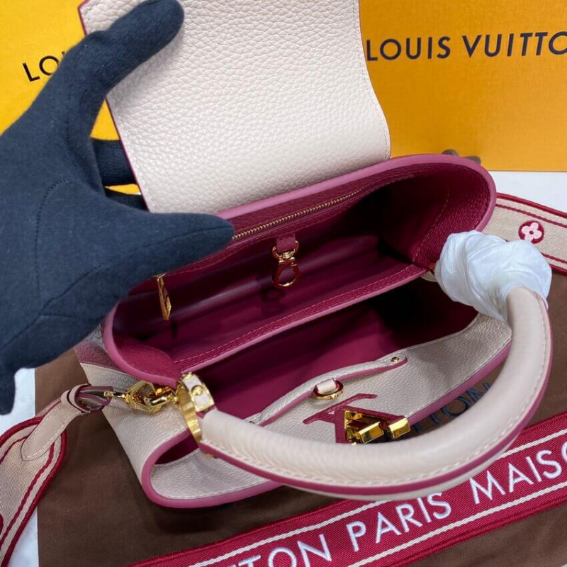 Wholesale Luxury Louis Vuitton Capucines Bb M59061 Eggshell/Lie De Vin Red - Image 12
