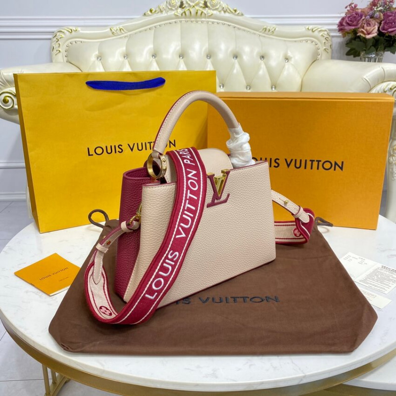 Wholesale Luxury Louis Vuitton Capucines Bb M59061 Eggshell/Lie De Vin Red - Image 3