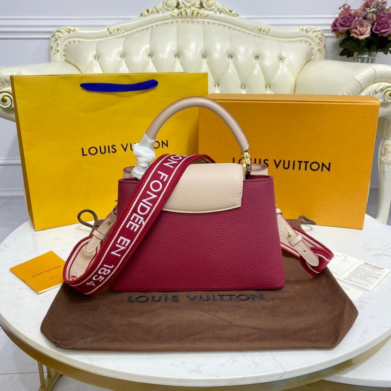 Wholesale Luxury Louis Vuitton Capucines Bb M59061 Eggshell/Lie De Vin Red - Image 4