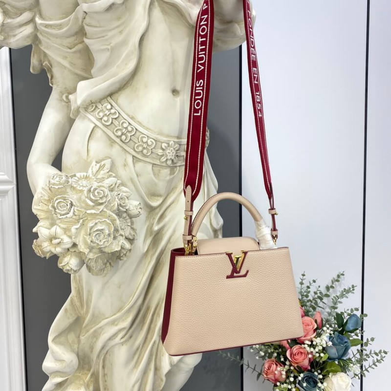 Wholesale Luxury Louis Vuitton Capucines Bb M59061 Eggshell/Lie De Vin Red