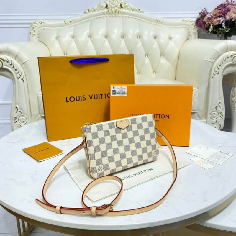 Wholesale Luxury Louis Vuitton Damier Azur Double Zip Pochette N60460 - Image 5