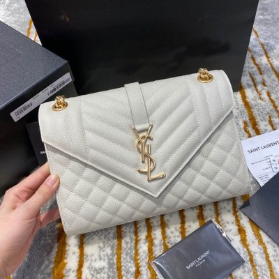 Wholesale Luxury Saint Laurent Grain Leather Envelope Medium Bag 487206 White