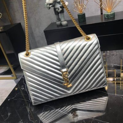 Wholesale Luxury Saint Laurent Metallic Silver Large Envelope Chain Bag 396910