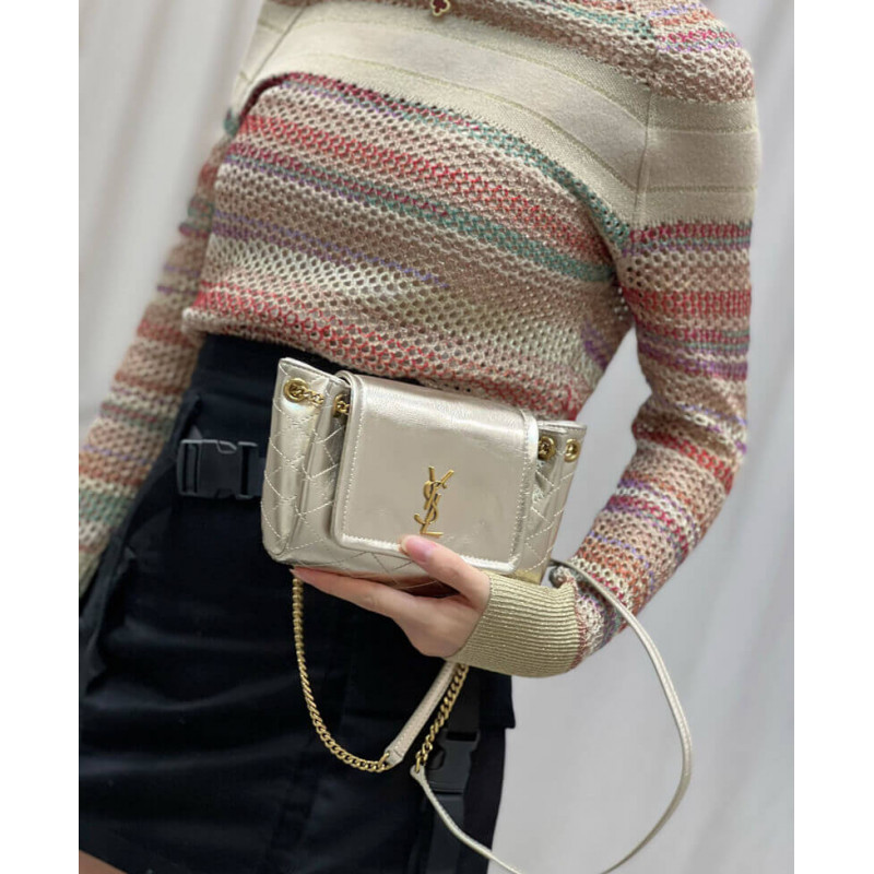 Wholesale Luxury Saint Laurent Nolita Mini Leather Shoulder Bag 672738 Champagne Gold - Image 7