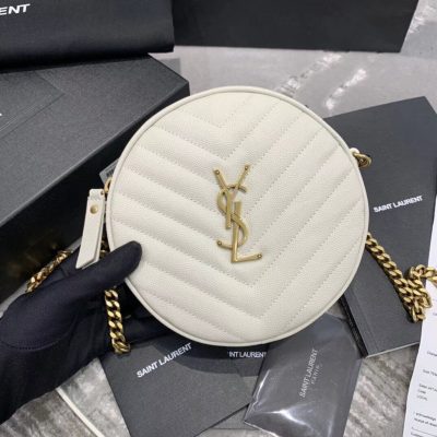 Wholesale Luxury Saint Laurent Vinyle Round Camera Bag In Chevron-Quilted Grain Leather 6104361