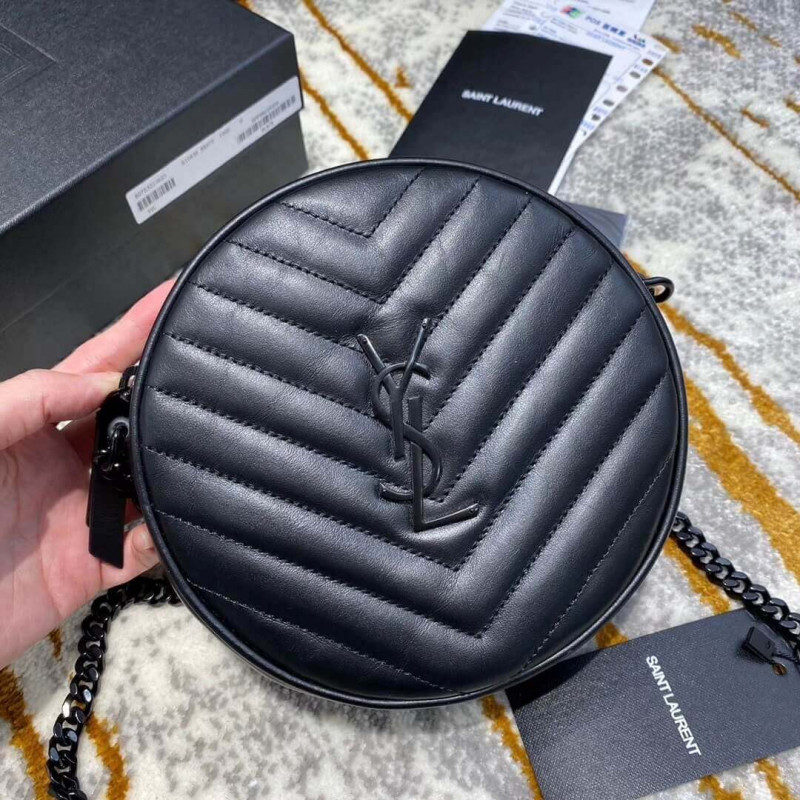 Wholesale Luxury Saint Laurent Vinyle Round Camera Bag In Chevron-Quilted Smooth Leather 6104361