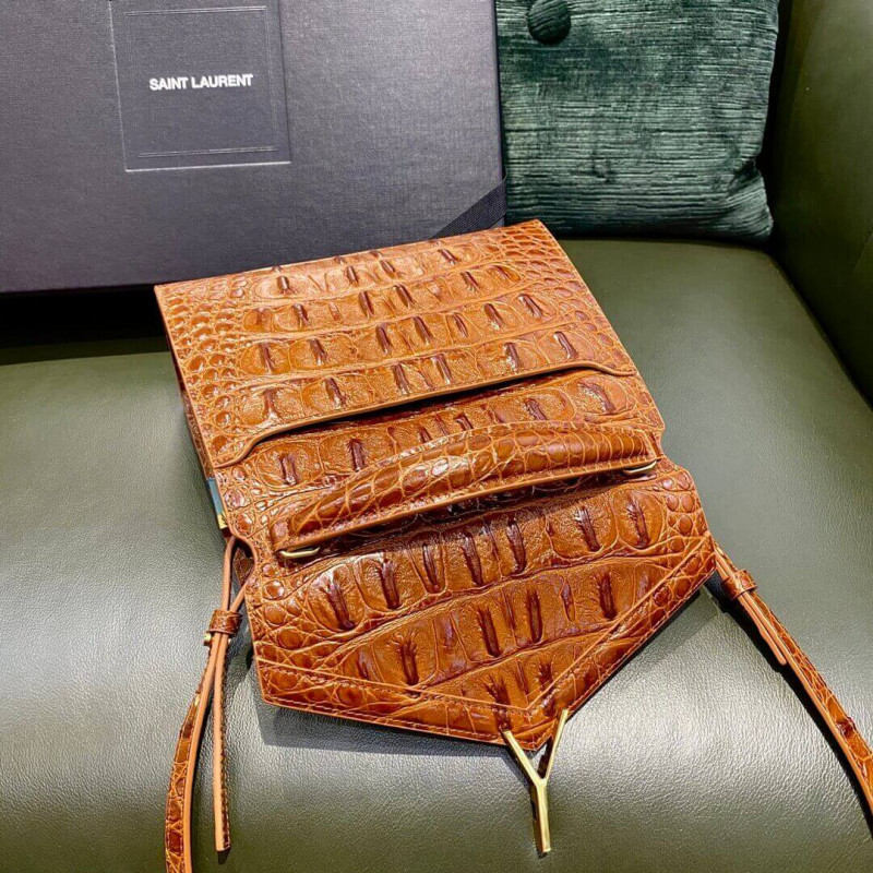 Wholesale Luxury Ysl Saint Laurent Cassandra Mini Top Handle Bag In Caiman Embossed Leather 602716 Brown - Image 11