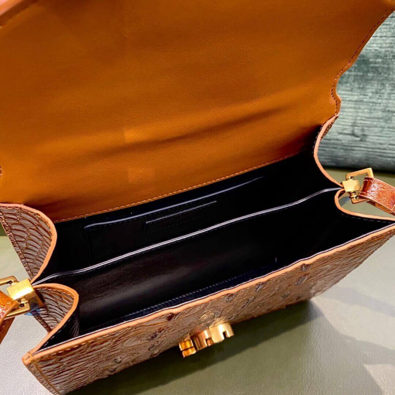 Wholesale Luxury Ysl Saint Laurent Cassandra Mini Top Handle Bag In Caiman Embossed Leather 602716 Brown - Image 12