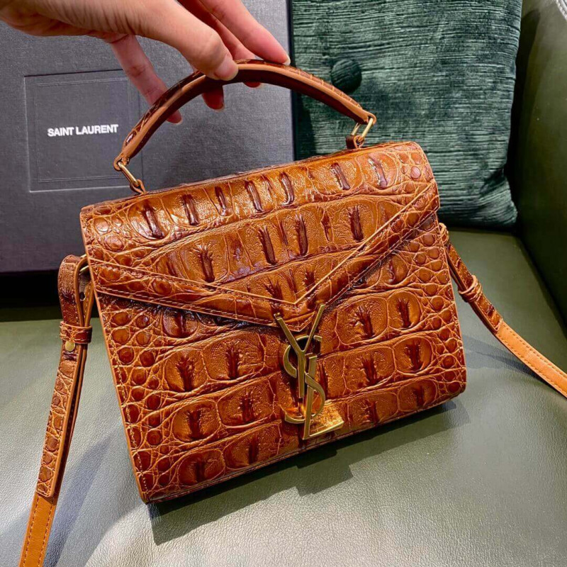 Wholesale Luxury Ysl Saint Laurent Cassandra Mini Top Handle Bag In Caiman Embossed Leather 602716 Brown - Image 4