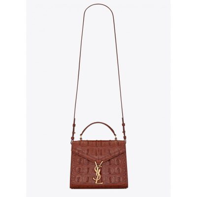Wholesale Luxury Ysl Saint Laurent Cassandra Mini Top Handle Bag In Caiman Embossed Leather 602716 Brown