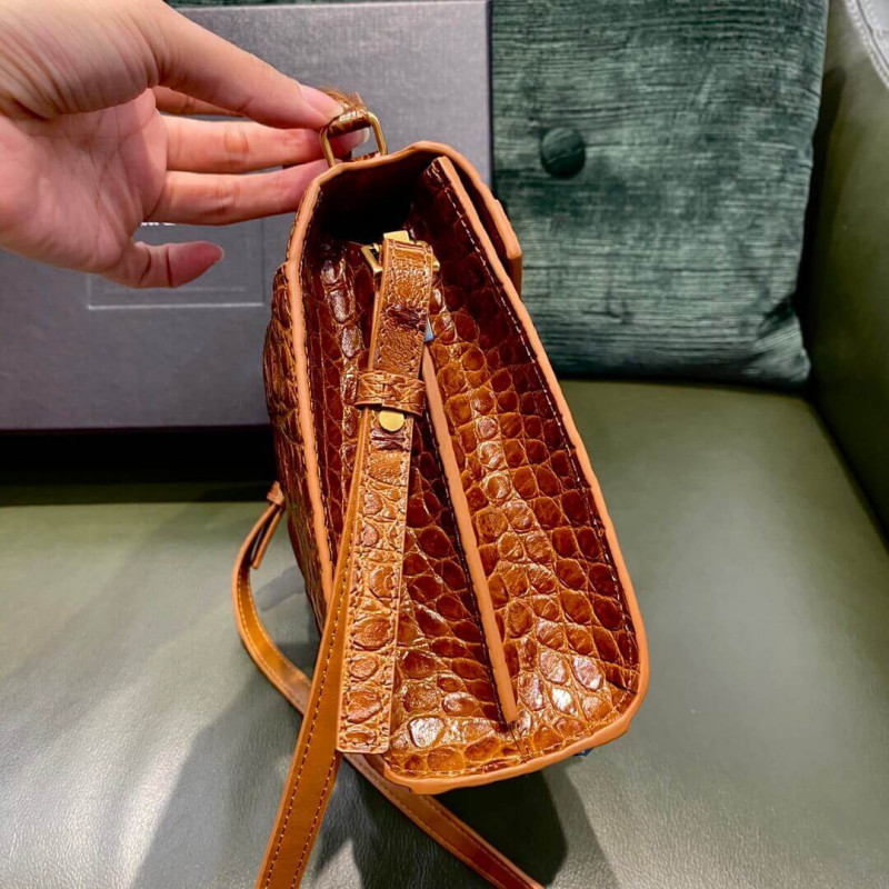 Wholesale Luxury Ysl Saint Laurent Cassandra Mini Top Handle Bag In Caiman Embossed Leather 602716 Brown - Image 6