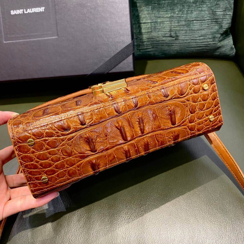 Wholesale Luxury Ysl Saint Laurent Cassandra Mini Top Handle Bag In Caiman Embossed Leather 602716 Brown - Image 7
