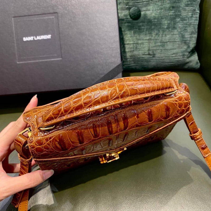 Wholesale Luxury Ysl Saint Laurent Cassandra Mini Top Handle Bag In Caiman Embossed Leather 602716 Brown - Image 8
