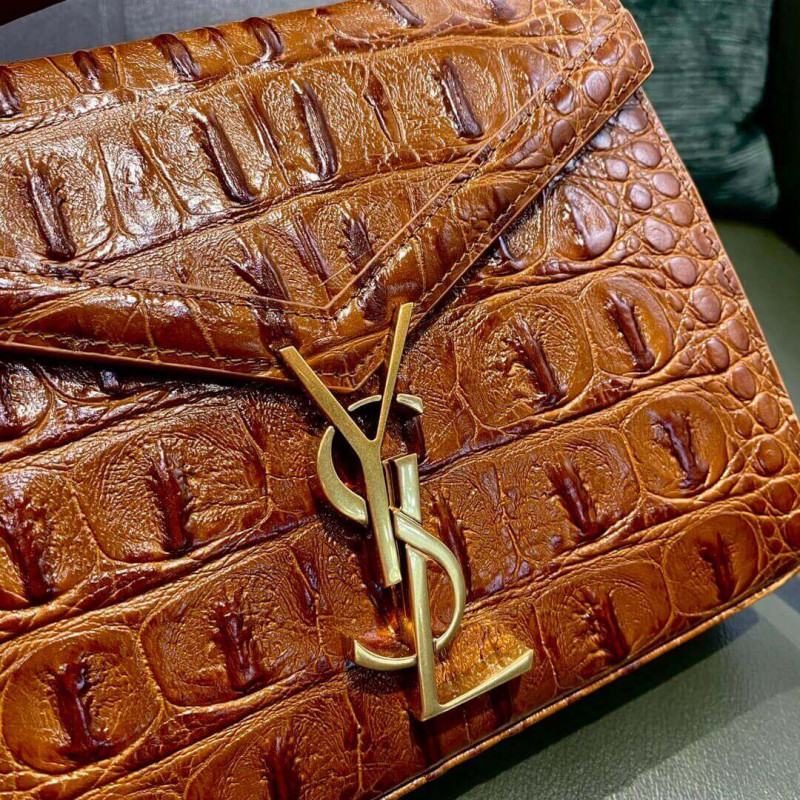 Wholesale Luxury Ysl Saint Laurent Cassandra Mini Top Handle Bag In Caiman Embossed Leather 602716 Brown - Image 9