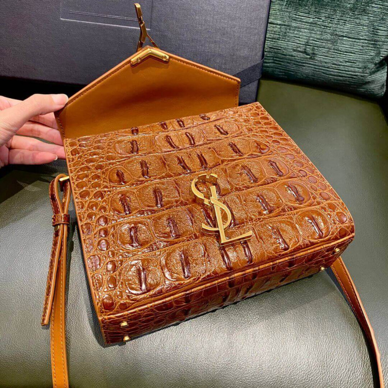 Wholesale Luxury Ysl Saint Laurent Cassandra Mini Top Handle Bag In Caiman Embossed Leather 602716 Brown - Image 10