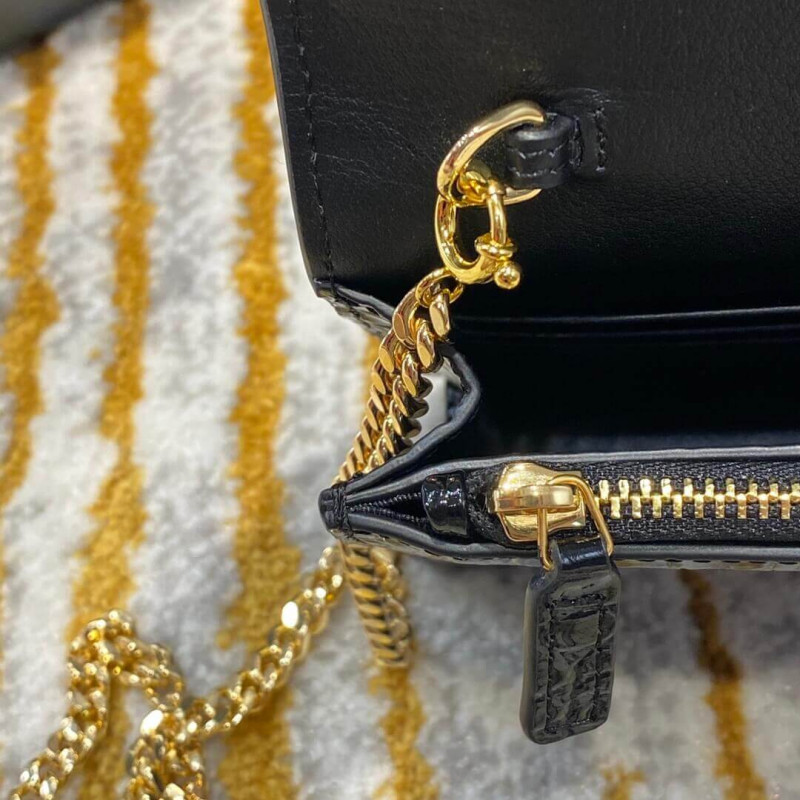 Wholesale Luxury Ysl Saint Laurent Kate Chain Wallet With Tassel In Crocodile Embossed Leather 452159 - Image 11