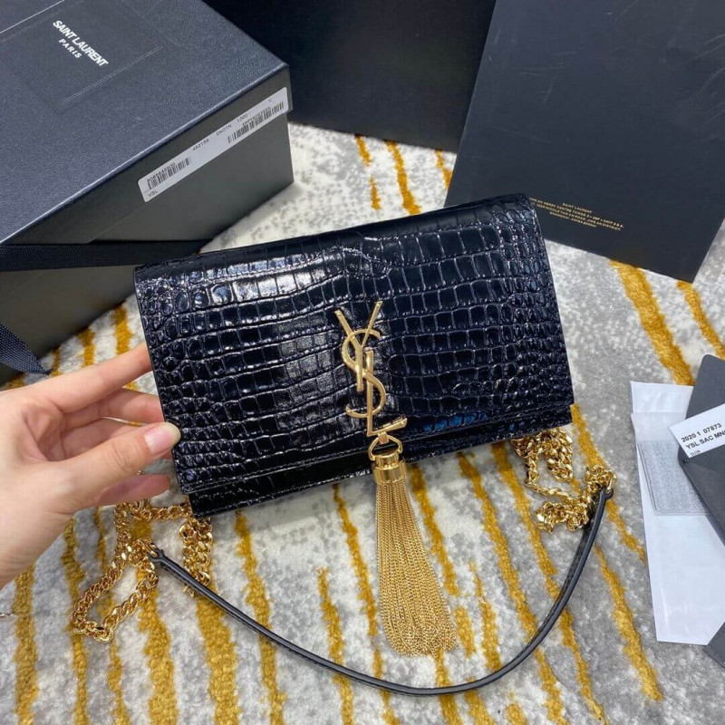 Wholesale Luxury Ysl Saint Laurent Kate Chain Wallet With Tassel In Crocodile Embossed Leather 452159 - Image 3