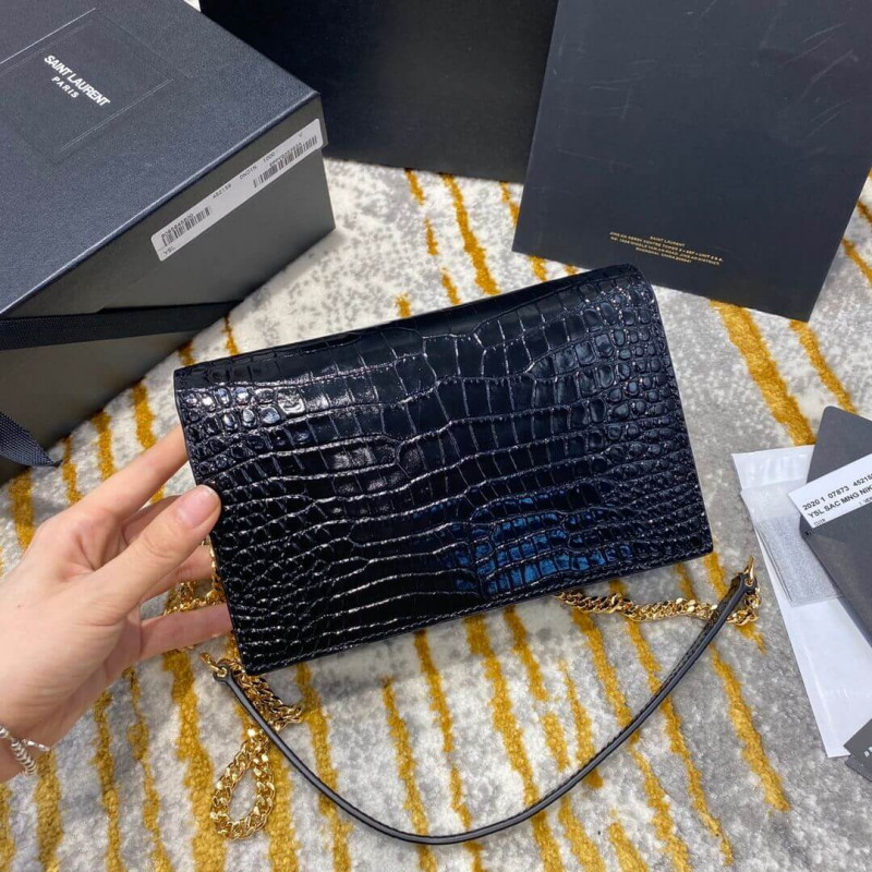 Wholesale Luxury Ysl Saint Laurent Kate Chain Wallet With Tassel In Crocodile Embossed Leather 452159 - Image 4