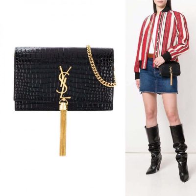 Wholesale Luxury Ysl Saint Laurent Kate Chain Wallet With Tassel In Crocodile Embossed Leather 452159