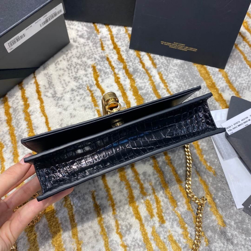 Wholesale Luxury Ysl Saint Laurent Kate Chain Wallet With Tassel In Crocodile Embossed Leather 452159 - Image 7