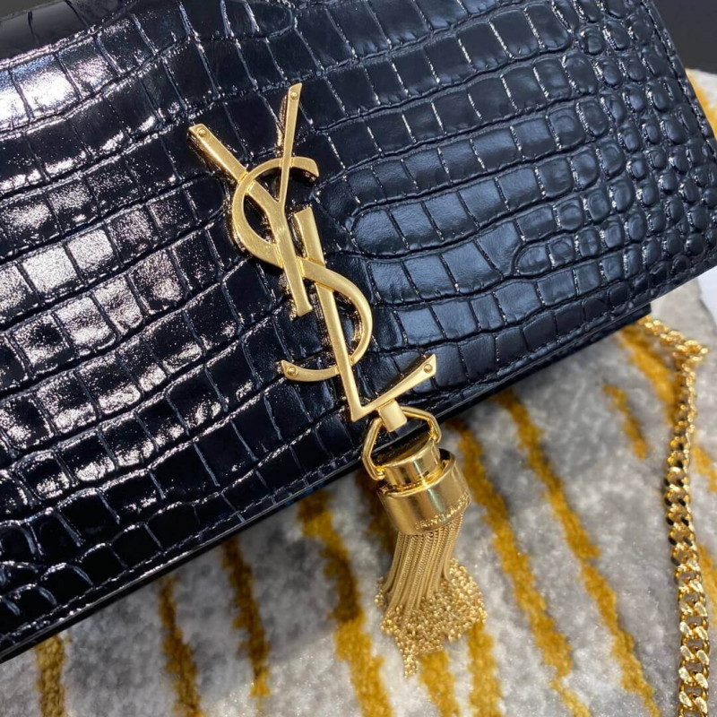 Wholesale Luxury Ysl Saint Laurent Kate Chain Wallet With Tassel In Crocodile Embossed Leather 452159 - Image 9