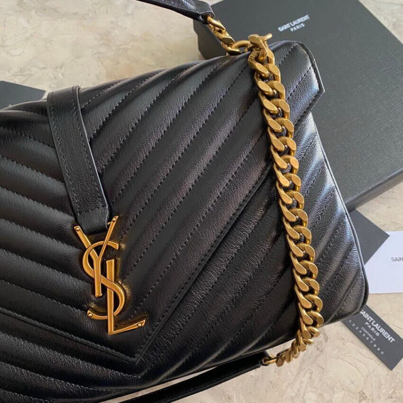 Wholesale Luxury Ysl Saint Laurent Sheepskin Matelasse Chevron Monogram Large College Satchel 392738 Black - Image 13